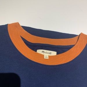 Madewell Ringer Everyday Crop Tee. Blue with Orange trim. Size L.